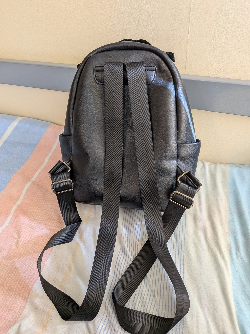 Mini Black Faux Leather Backpack - Picture 3 of 10